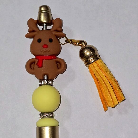 Gold Brown Deer Yellow Tassel BallPoint Ink Pen Stationary Gift Surprise - Picture 1 of 4